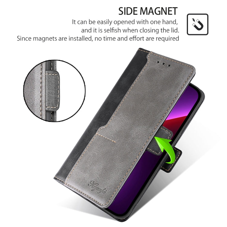 For vivo Y03 4G Contrast Color Side Buckle Leather Phone Case(Black + Grey) - vivo Cases by PMC TechLife | Online Shopping South Africa | PMC TechLife | Buy Now Pay Later Mobicred