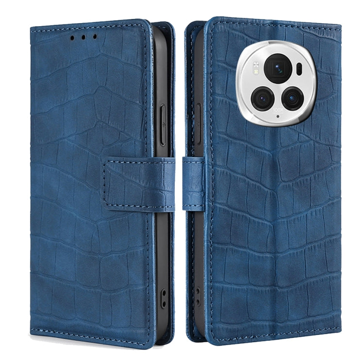 For Honor Magic6 Pro 5G Skin Feel Crocodile Magnetic Clasp Leather Phone Case(Blue) - free shipping - PMC Jewellery - Order now!
