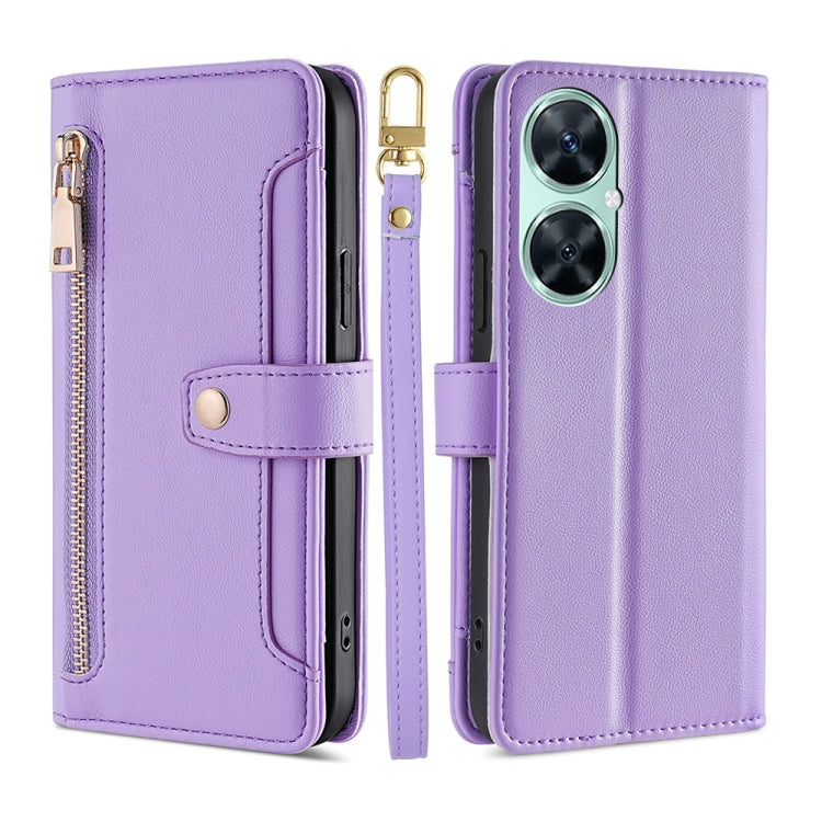 For Huawei Enjoy 60 Pro / nova 11i Lite Sheep Texture Cross-body Zipper Wallet Leather Phone Case(Purple) - Huawei Cases by PMC TechLife | Online Shopping South Africa | PMC TechLife | Buy Now Pay Later Mobicred