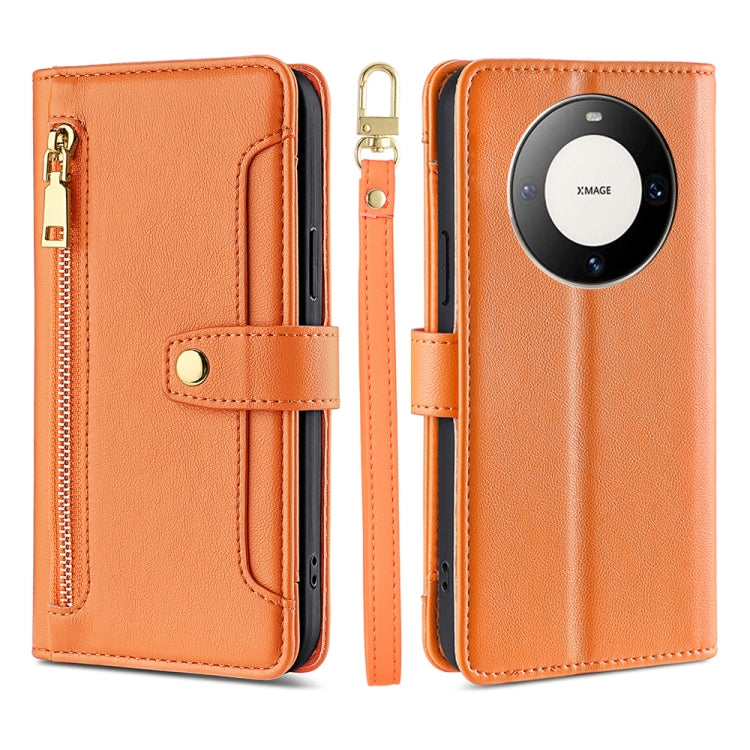 For Huawei Mate 60 Pro / Pro+ Lite Sheep Texture Cross-body Zipper Wallet Leather Phone Case(Orange) - Huawei Cases by PMC TechLife | Online Shopping South Africa | PMC TechLife | Buy Now Pay Later Mobicred