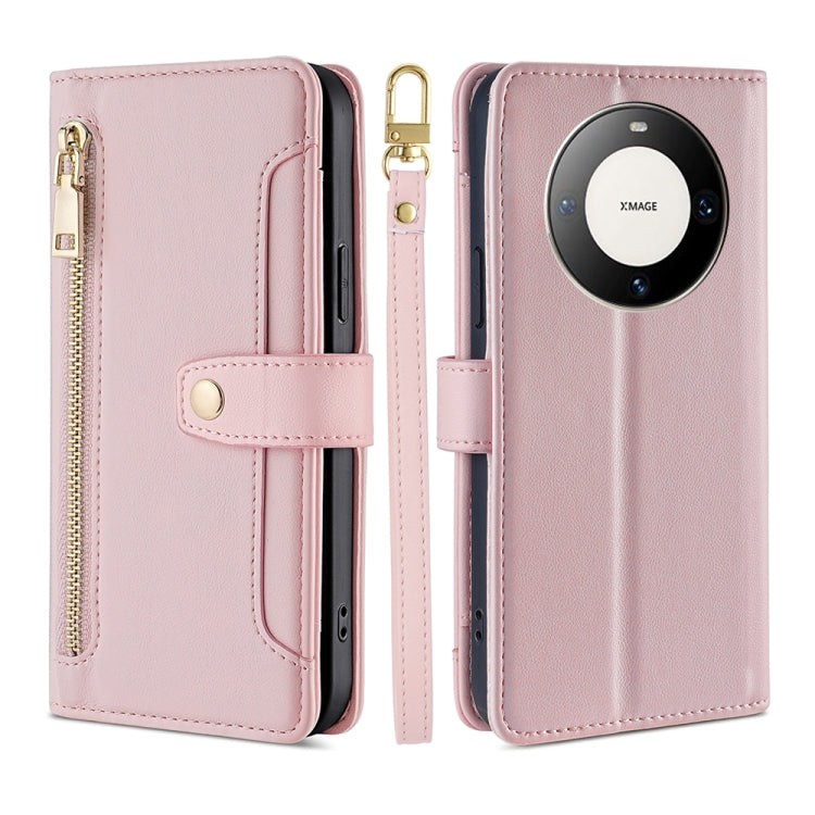 For Huawei Mate 60 Pro / Pro+ Lite Sheep Texture Cross-body Zipper Wallet Leather Phone Case(Pink) - Huawei Cases by PMC TechLife | Online Shopping South Africa | PMC TechLife | Buy Now Pay Later Mobicred