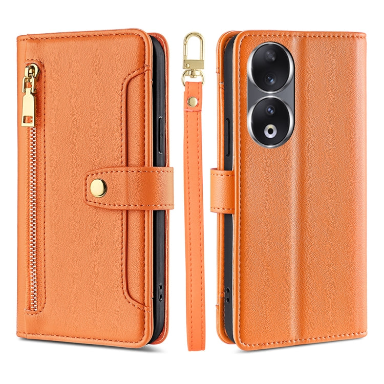 For Honor 90 5G Sheep Texture Cross-body Zipper Wallet Leather Phone Case(Orange) - Honor Cases by PMC TechLife | Online Shopping South Africa | PMC TechLife | Buy Now Pay Later Mobicred