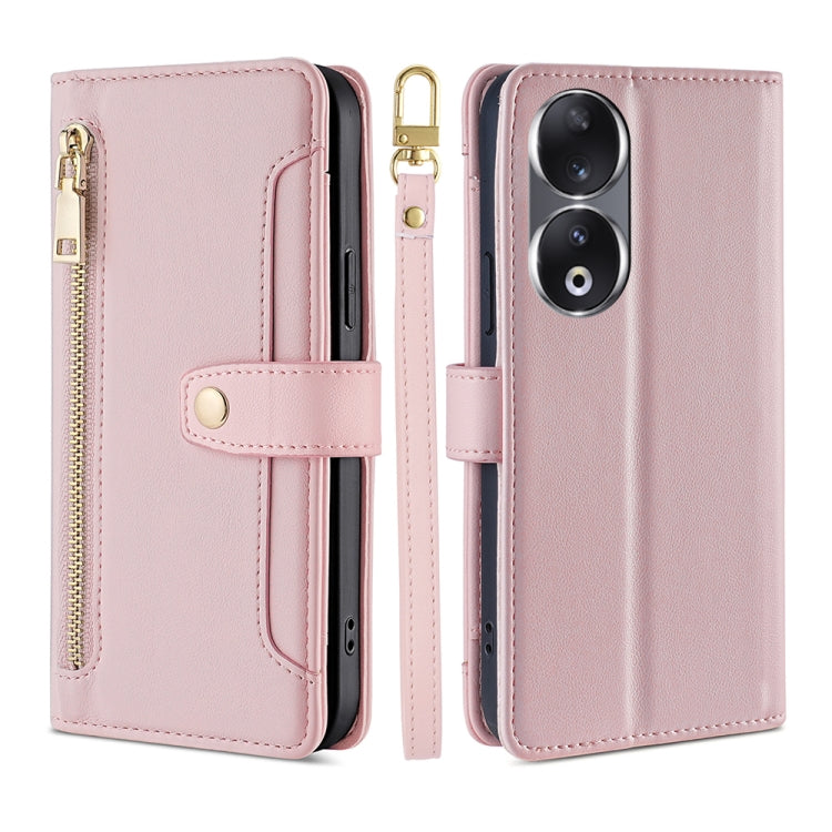 For Honor 90 5G Sheep Texture Cross-body Zipper Wallet Leather Phone Case(Pink) - free shipping - PMC TechLife - Order now!