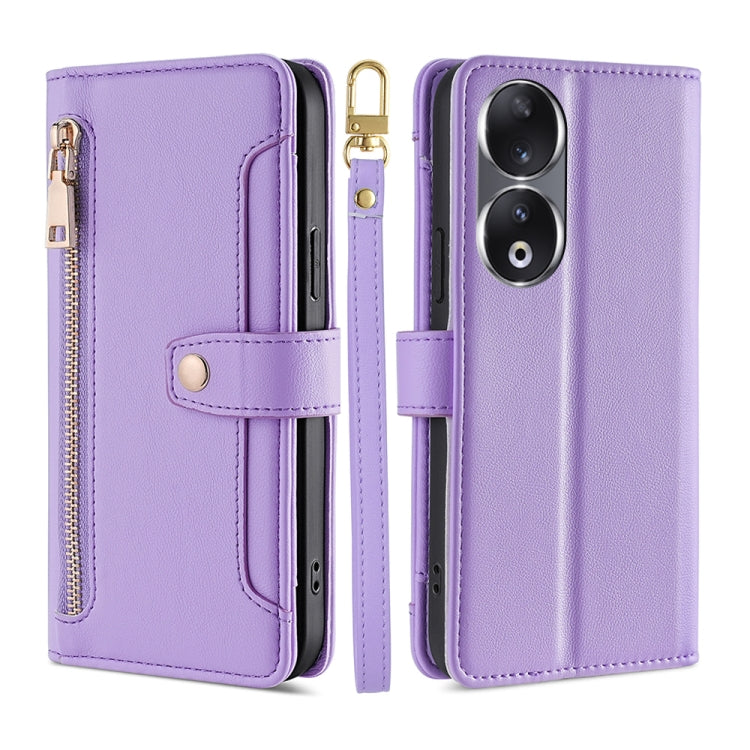 For Honor 90 5G Sheep Texture Cross-body Zipper Wallet Leather Phone Case(Purple) - Honor Cases by PMC TechLife | Online Shopping South Africa | PMC TechLife | Buy Now Pay Later Mobicred