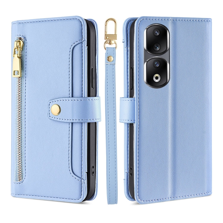 For Honor 90 Pro 5G Sheep Texture Cross-body Zipper Wallet Leather Phone Case(Blue) - Honor Cases by PMC TechLife | Online Shopping South Africa | PMC TechLife | Buy Now Pay Later Mobicred