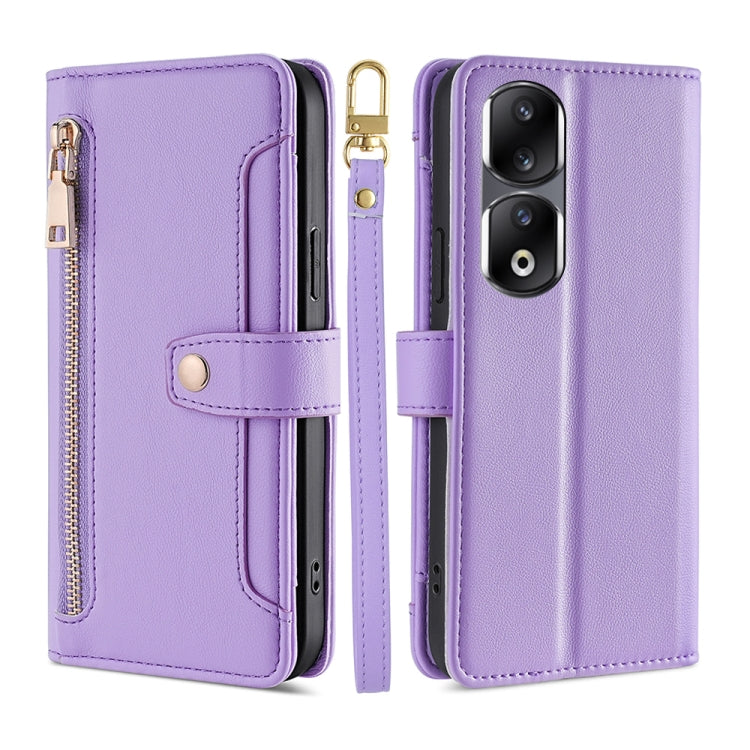 For Honor 90 Pro 5G Sheep Texture Cross-body Zipper Wallet Leather Phone Case(Purple) - Honor Cases by PMC TechLife | Online Shopping South Africa | PMC TechLife | Buy Now Pay Later Mobicred