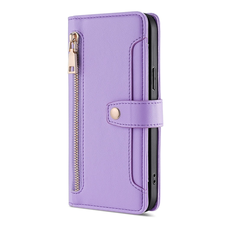 For Honor 90 Pro 5G Sheep Texture Cross-body Zipper Wallet Leather Phone Case(Purple) - Honor Cases by PMC TechLife | Online Shopping South Africa | PMC TechLife | Buy Now Pay Later Mobicred