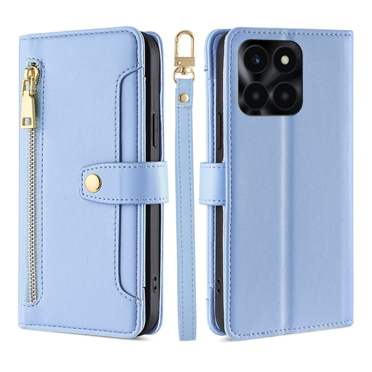 For Honor X6a 4G Sheep Texture Cross-body Zipper Wallet Leather Phone Case(Blue) - Honor Cases by PMC TechLife | Online Shopping South Africa | PMC TechLife | Buy Now Pay Later Mobicred