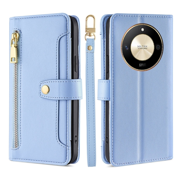 For Honor X50 5G Sheep Texture Cross-body Zipper Wallet Leather Phone Case(Blue) - Honor Cases by PMC TechLife | Online Shopping South Africa | PMC TechLife | Buy Now Pay Later Mobicred