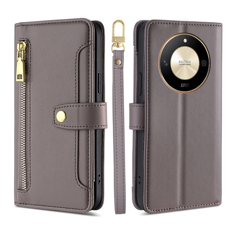 For Honor X50 5G Sheep Texture Cross-body Zipper Wallet Leather Phone Case(Grey) - Honor Cases by PMC TechLife | Online Shopping South Africa | PMC TechLife | Buy Now Pay Later Mobicred