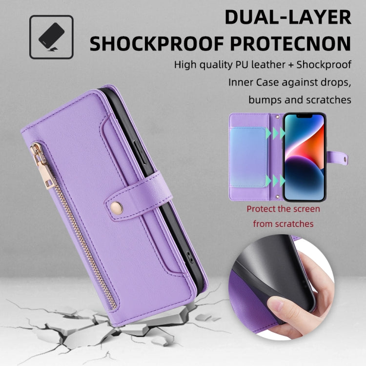 For Honor X7a Sheep Texture Cross-body Zipper Wallet Leather Phone Case(Purple) - free shipping - PMC TechLife - Order now!
