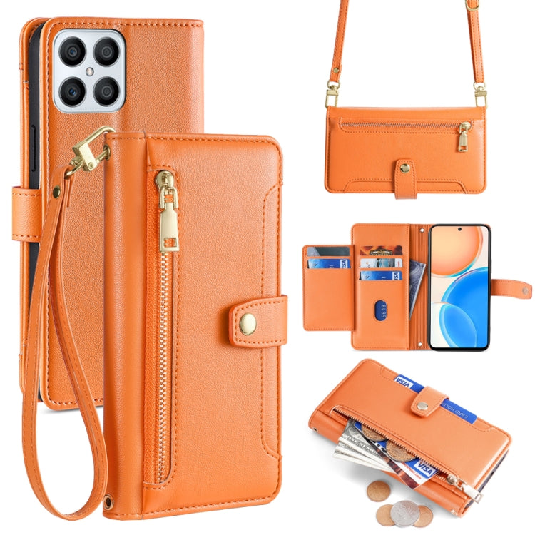 For Honor X8 Sheep Texture Cross-body Zipper Wallet Leather Phone Case(Orange) - Honor Cases by PMC TechLife | Online Shopping South Africa | PMC TechLife | Buy Now Pay Later Mobicred