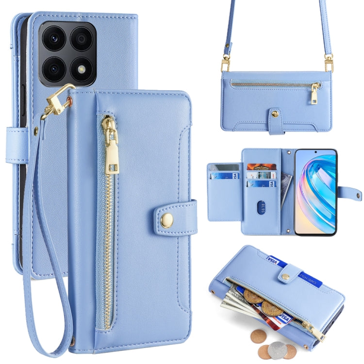 For Honor X8a Sheep Texture Cross-body Zipper Wallet Leather Phone Case(Blue) - Honor Cases by PMC TechLife | Online Shopping South Africa | PMC TechLife | Buy Now Pay Later Mobicred