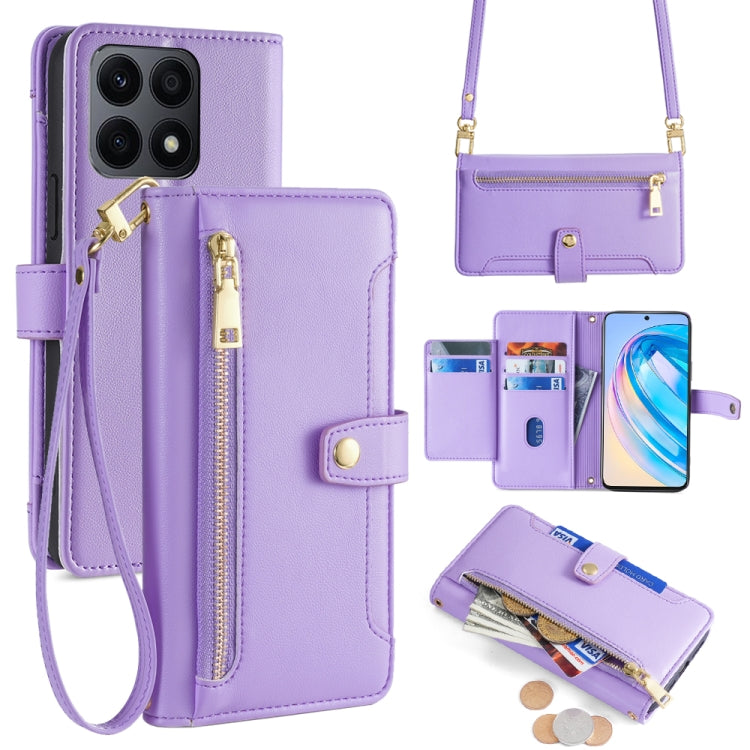 For Honor X8a Sheep Texture Cross-body Zipper Wallet Leather Phone Case(Purple) - Honor Cases by PMC TechLife | Online Shopping South Africa | PMC TechLife | Buy Now Pay Later Mobicred