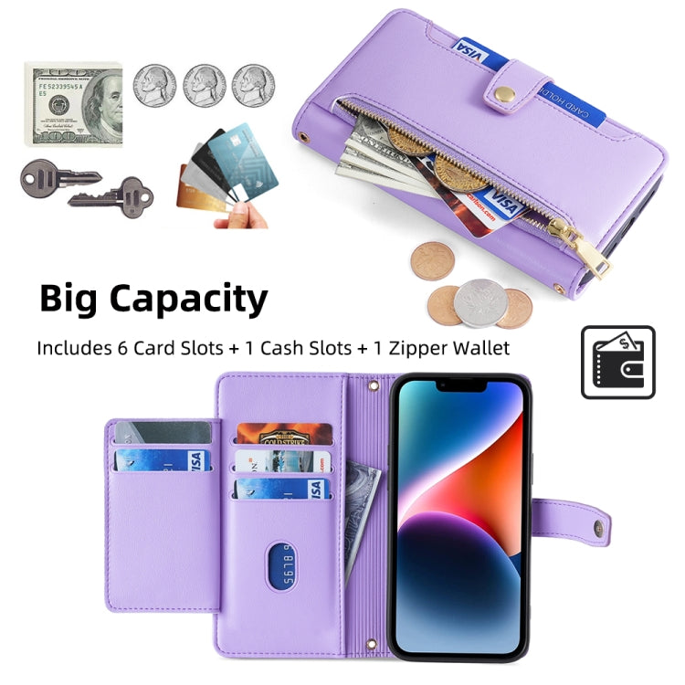 For Honor X8a Sheep Texture Cross-body Zipper Wallet Leather Phone Case(Purple) - Honor Cases by PMC TechLife | Online Shopping South Africa | PMC TechLife | Buy Now Pay Later Mobicred