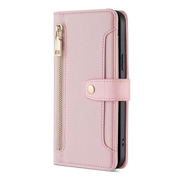 For ZTE Axon 40 Lite Sheep Texture Cross-body Zipper Wallet Leather Phone Case(Pink) - ZTE Cases by PMC TechLife | Online Shopping South Africa | PMC TechLife | Buy Now Pay Later Mobicred