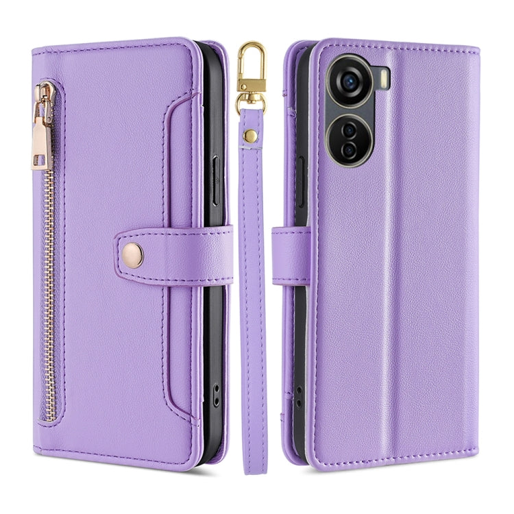 For ZTE Axon 40 Lite Sheep Texture Cross-body Zipper Wallet Leather Phone Case(Purple) - ZTE Cases by PMC TechLife | Online Shopping South Africa | PMC TechLife | Buy Now Pay Later Mobicred