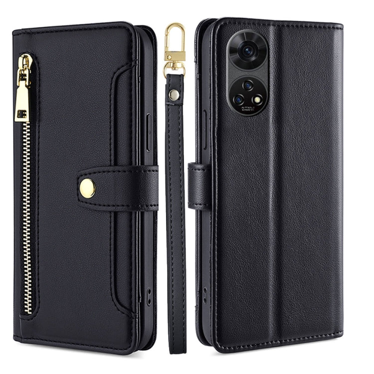 For ZTE Anshin Family Sheep Texture Cross-body Zipper Wallet Leather Phone Case(Black) - ZTE Cases by PMC TechLife | Online Shopping South Africa | PMC TechLife | Buy Now Pay Later Mobicred