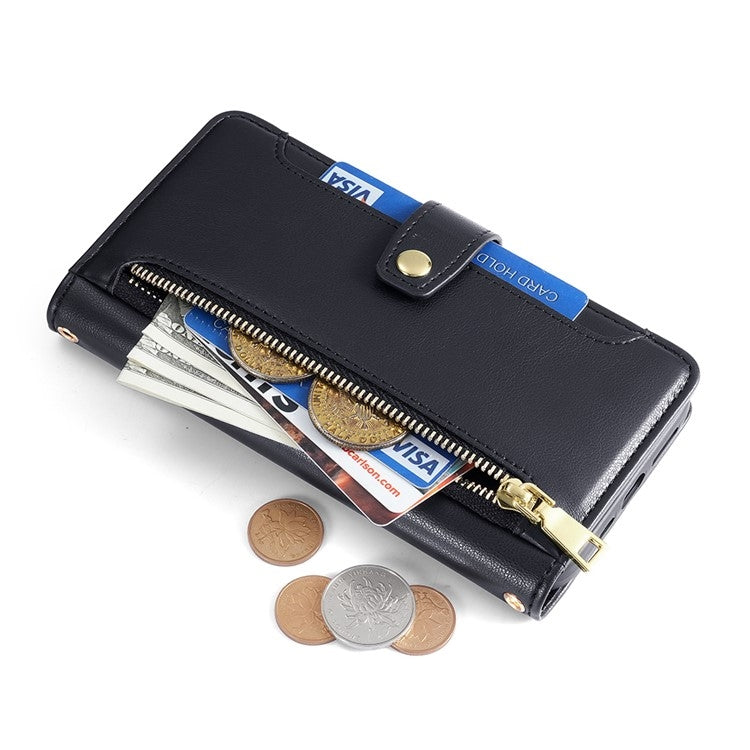 For ZTE Anshin Family Sheep Texture Cross-body Zipper Wallet Leather Phone Case(Black) - ZTE Cases by PMC TechLife | Online Shopping South Africa | PMC TechLife | Buy Now Pay Later Mobicred