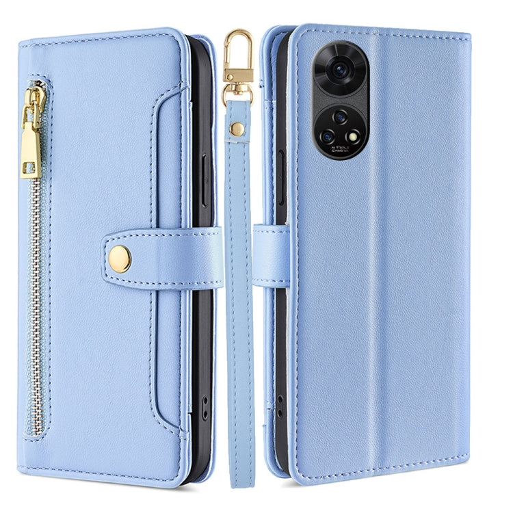 For ZTE Anshin Family Sheep Texture Cross-body Zipper Wallet Leather Phone Case(Blue) - ZTE Cases by PMC TechLife | Online Shopping South Africa | PMC TechLife | Buy Now Pay Later Mobicred