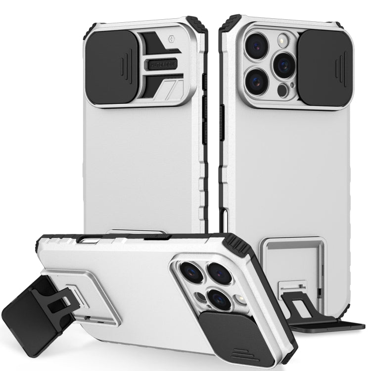 For iPhone 16 Pro Max Stereoscopic Holder Sliding Camshield Phone Case(White) - free shipping - PMC TechLife - Order now!