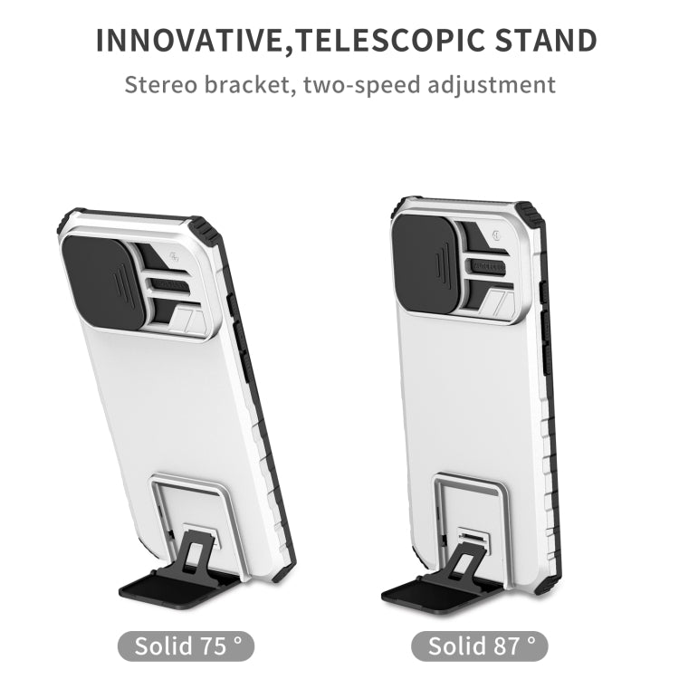 For iPhone 16 Pro Max Stereoscopic Holder Sliding Camshield Phone Case(White) - free shipping - PMC TechLife - Order now!