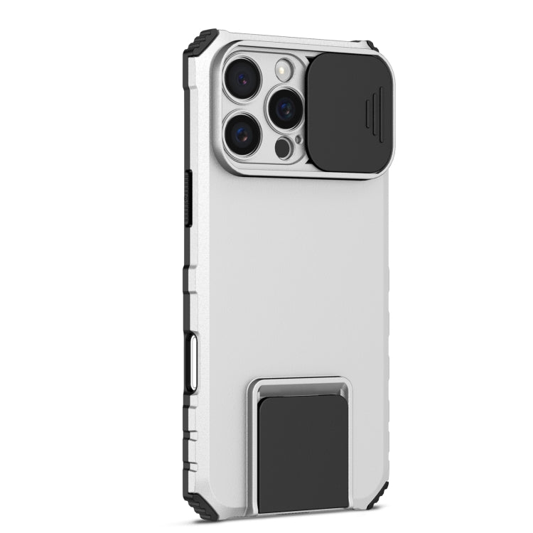 For iPhone 16 Pro Stereoscopic Holder Sliding Camshield Phone Case(White) - iPhone 16 Pro Cases by PMC TechLife | Online Shopping South Africa | PMC TechLife | Buy Now Pay Later Mobicred