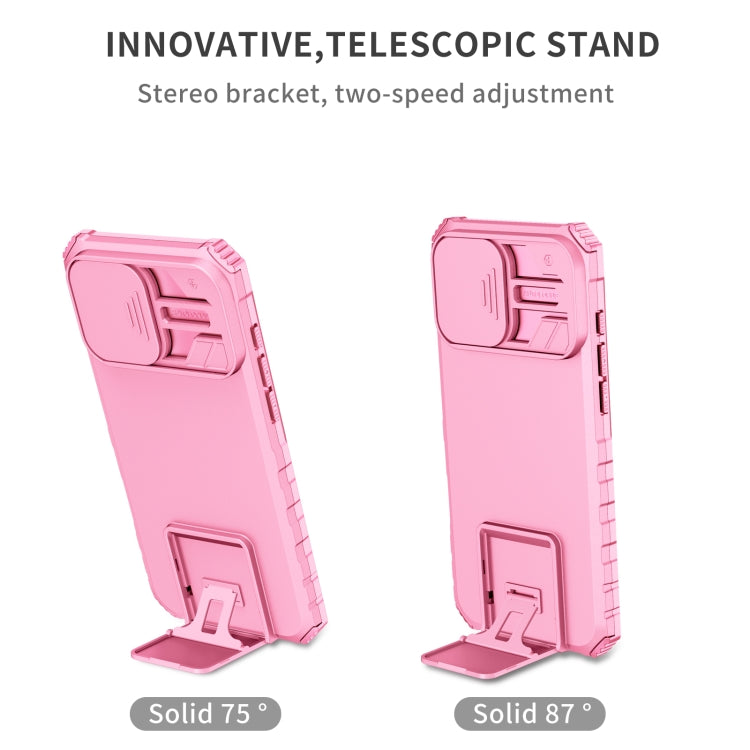 For iPhone 16 Pro Stereoscopic Holder Sliding Camshield Phone Case(Pink) - iPhone 16 Pro Cases by PMC TechLife | Online Shopping South Africa | PMC TechLife | Buy Now Pay Later Mobicred