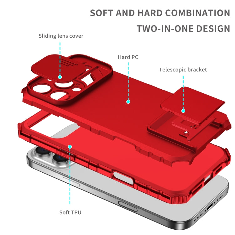 For iPhone 16 Pro Stereoscopic Holder Sliding Camshield Phone Case(Red) - free shipping - PMC TechLife - Order now!