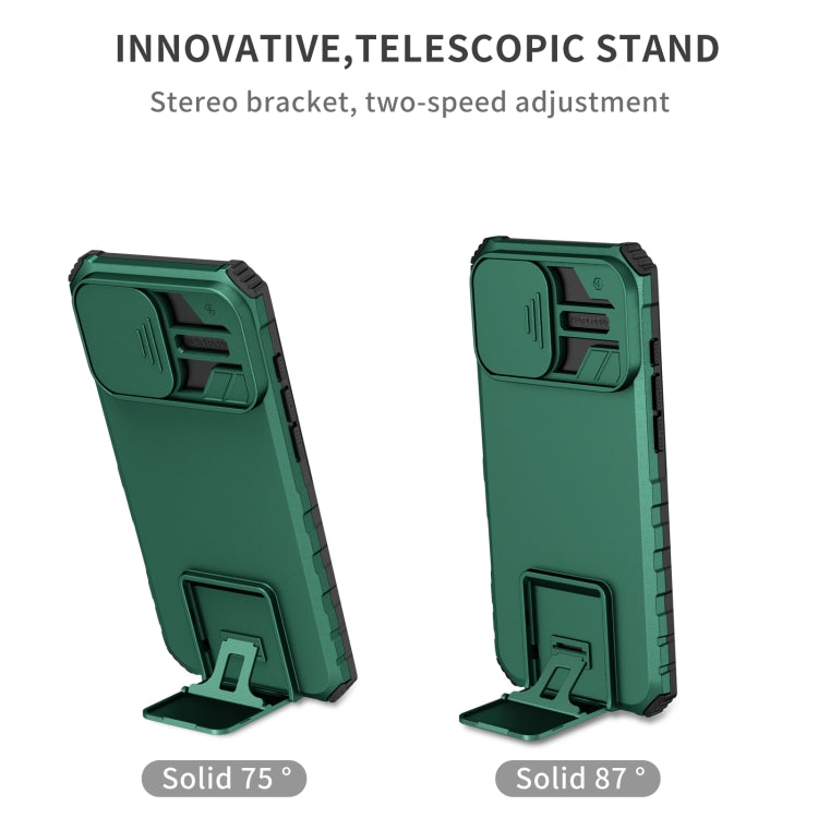 For iPhone 16 Pro Stereoscopic Holder Sliding Camshield Phone Case(Green) - free shipping - PMC TechLife - Order now!