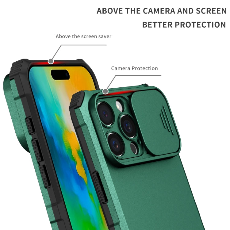 For iPhone 16 Pro Stereoscopic Holder Sliding Camshield Phone Case(Green) - free shipping - PMC TechLife - Order now!
