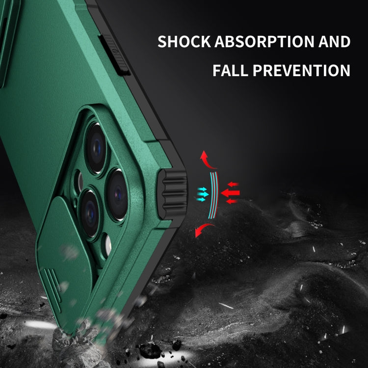 For iPhone 16 Pro Stereoscopic Holder Sliding Camshield Phone Case(Green) - free shipping - PMC TechLife - Order now!