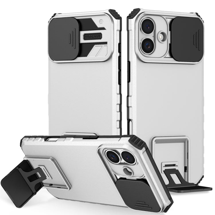 For iPhone 16 Plus Stereoscopic Holder Sliding Camshield Phone Case(White) - iPhone 16 Plus Cases by PMC TechLife | Online Shopping South Africa | PMC TechLife | Buy Now Pay Later Mobicred