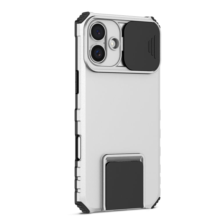 For iPhone 16 Plus Stereoscopic Holder Sliding Camshield Phone Case(White) - iPhone 16 Plus Cases by PMC TechLife | Online Shopping South Africa | PMC TechLife | Buy Now Pay Later Mobicred