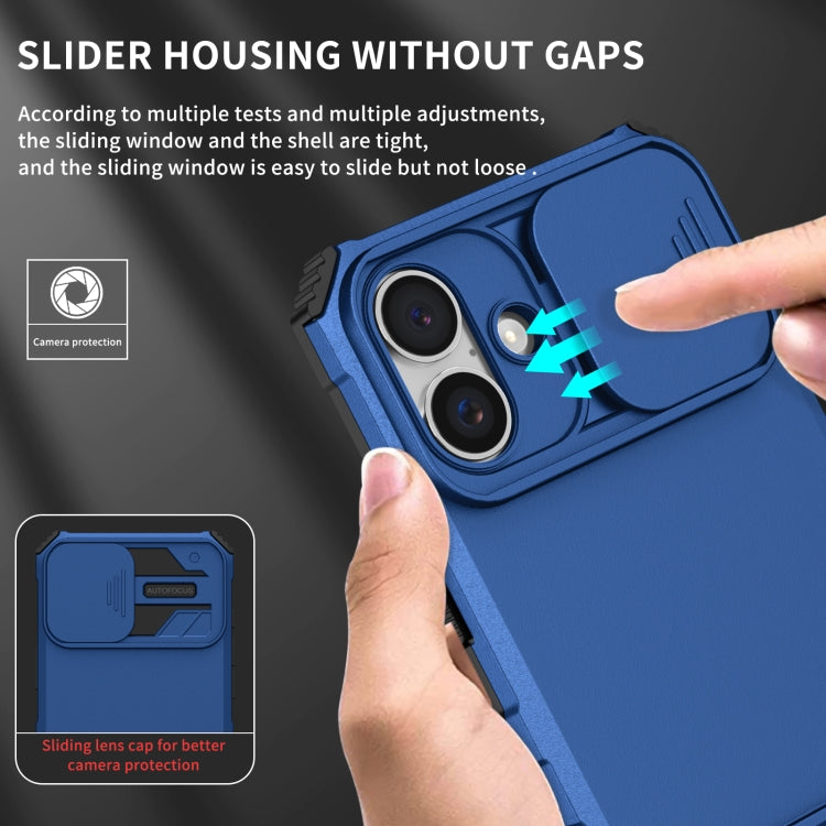 For iPhone 16 Plus Stereoscopic Holder Sliding Camshield Phone Case(Blue) - free shipping - PMC TechLife - Order now!