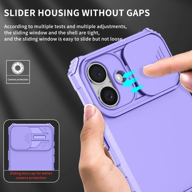 For iPhone 16 Plus Stereoscopic Holder Sliding Camshield Phone Case(Purple) - iPhone 16 Plus Cases by PMC TechLife | Online Shopping South Africa | PMC TechLife | Buy Now Pay Later Mobicred