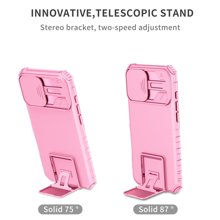 For iPhone 16 Stereoscopic Holder Sliding Camshield Phone Case(Pink) - iPhone 16 Cases by PMC TechLife | Online Shopping South Africa | PMC TechLife | Buy Now Pay Later Mobicred
