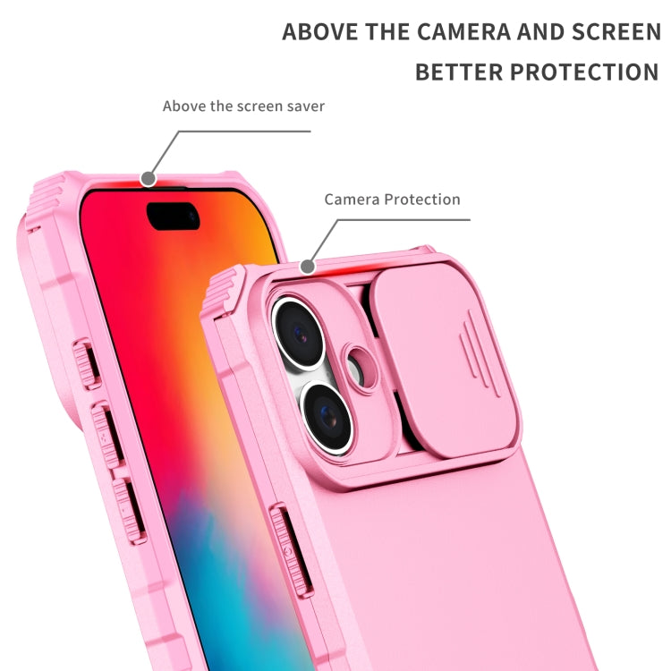 For iPhone 16 Stereoscopic Holder Sliding Camshield Phone Case(Pink) - iPhone 16 Cases by PMC TechLife | Online Shopping South Africa | PMC TechLife | Buy Now Pay Later Mobicred