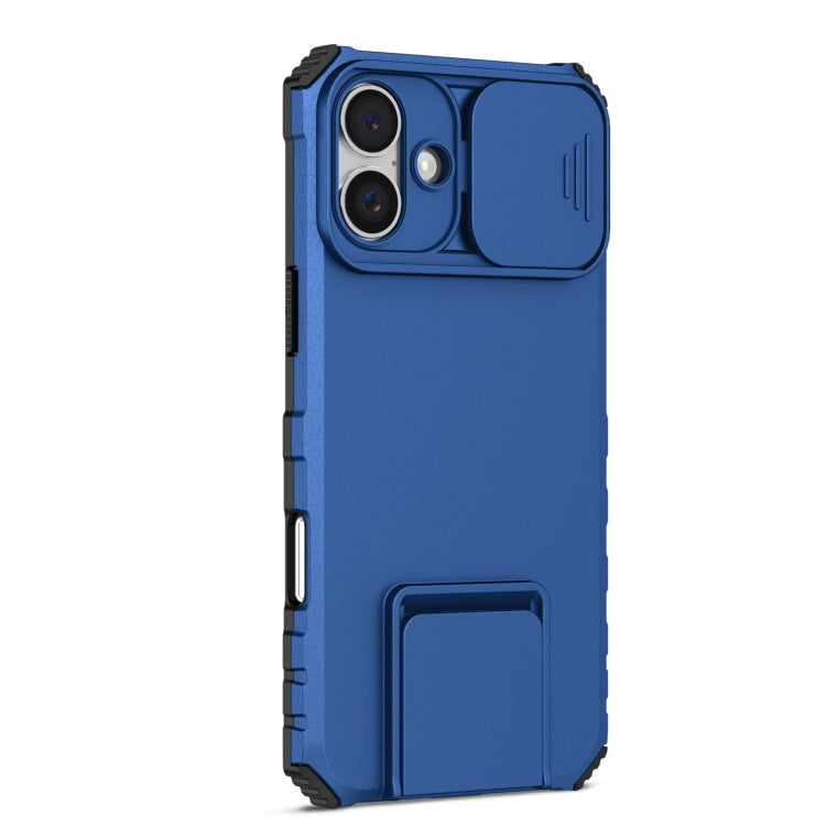 For iPhone 16 Stereoscopic Holder Sliding Camshield Phone Case(Blue) - iPhone 16 Cases by PMC TechLife | Online Shopping South Africa | PMC TechLife | Buy Now Pay Later Mobicred