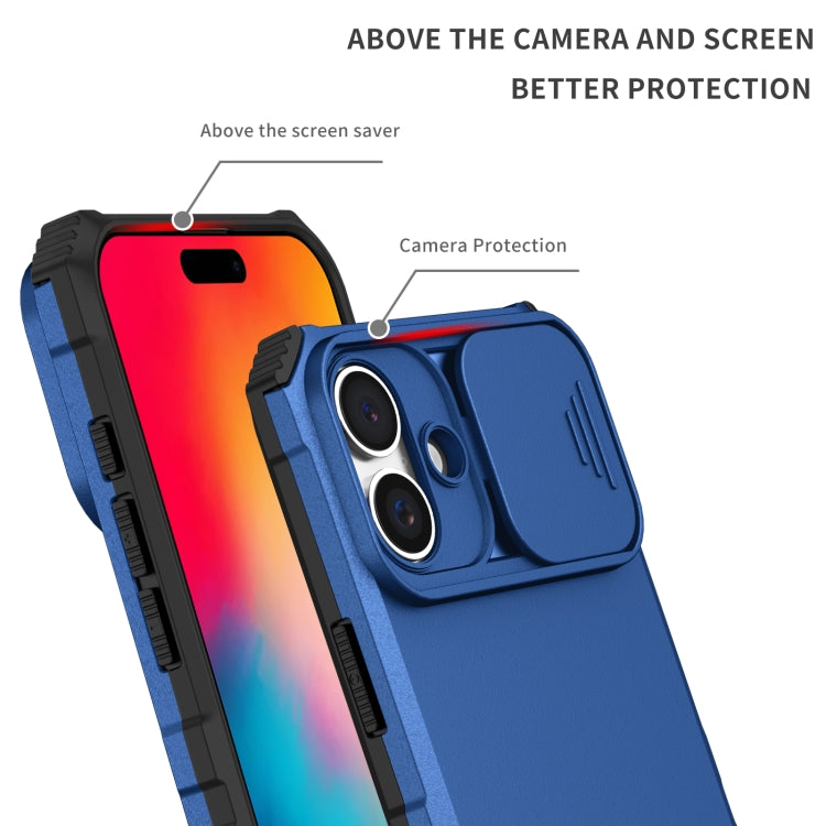 For iPhone 16 Stereoscopic Holder Sliding Camshield Phone Case(Blue) - iPhone 16 Cases by PMC TechLife | Online Shopping South Africa | PMC TechLife | Buy Now Pay Later Mobicred