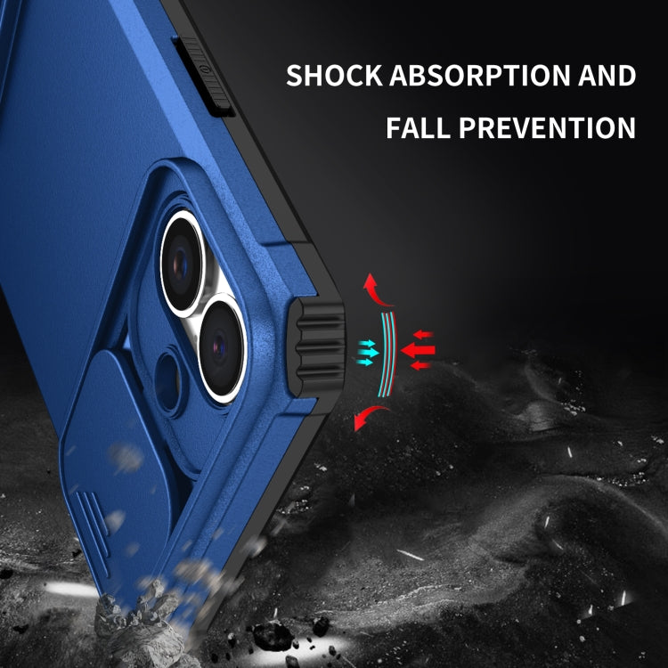 For iPhone 16 Stereoscopic Holder Sliding Camshield Phone Case(Blue) - iPhone 16 Cases by PMC TechLife | Online Shopping South Africa | PMC TechLife | Buy Now Pay Later Mobicred