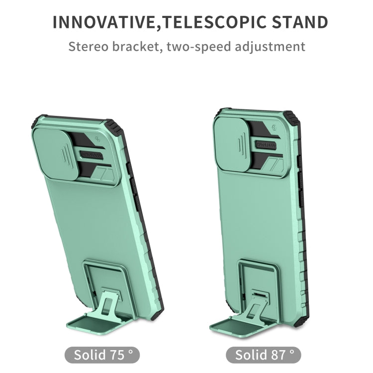For iPhone 16 Stereoscopic Holder Sliding Camshield Phone Case(Light Blue) - iPhone 16 Cases by PMC TechLife | Online Shopping South Africa | PMC TechLife | Buy Now Pay Later Mobicred