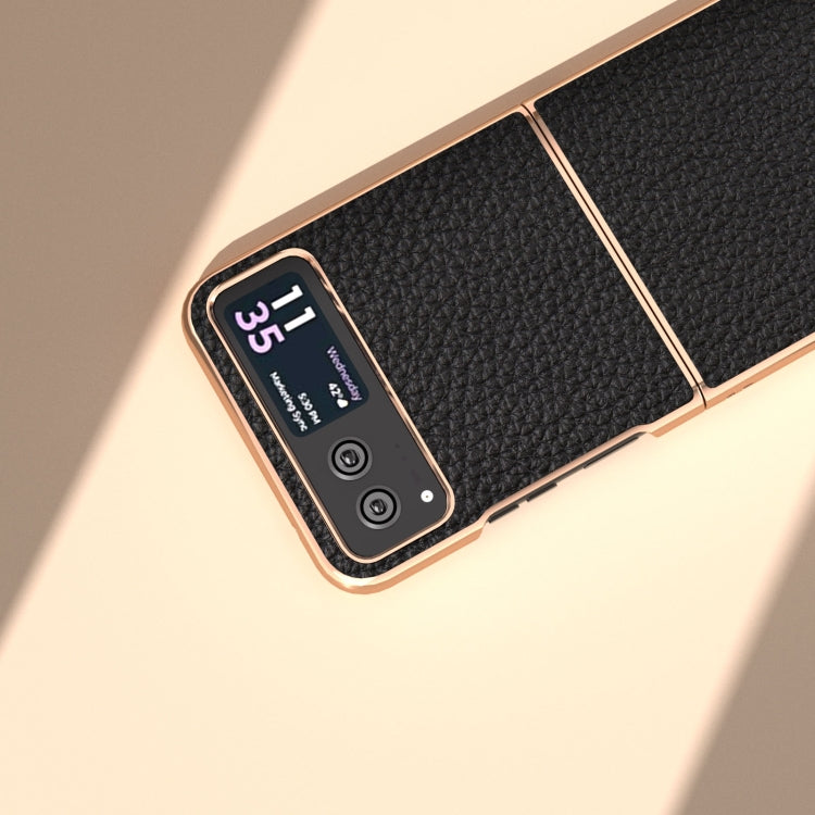 For Motorola Razr 40 Nano Electroplating Genuine Leather Litchi Texture Phone Case(Black) - Motorola Cases by PMC TechLife | Online Shopping South Africa | PMC TechLife | Buy Now Pay Later Mobicred