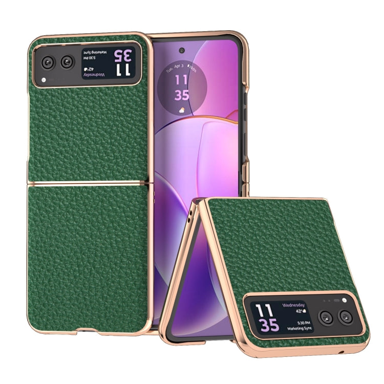 For Motorola Razr 40 Nano Electroplating Genuine Leather Litchi Texture Phone Case(Green) - free shipping - PMC TechLife - Order now!