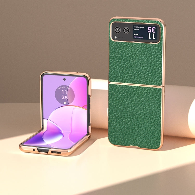 For Motorola Razr 40 Nano Electroplating Genuine Leather Litchi Texture Phone Case(Green) - free shipping - PMC TechLife - Order now!