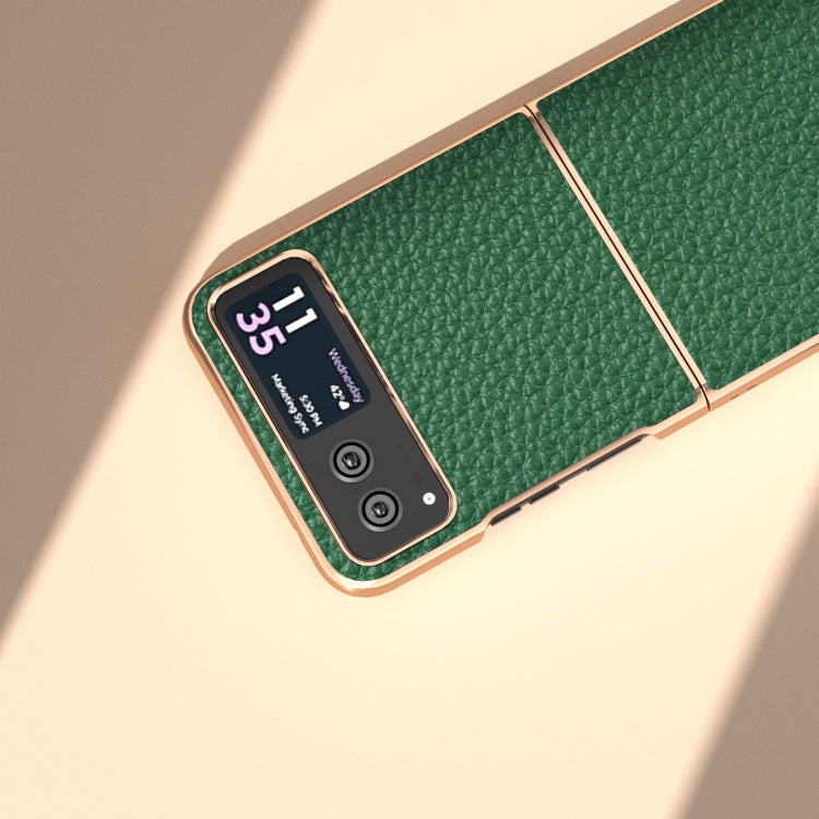 For Motorola Razr 40 Nano Electroplating Genuine Leather Litchi Texture Phone Case(Green) - free shipping - PMC TechLife - Order now!