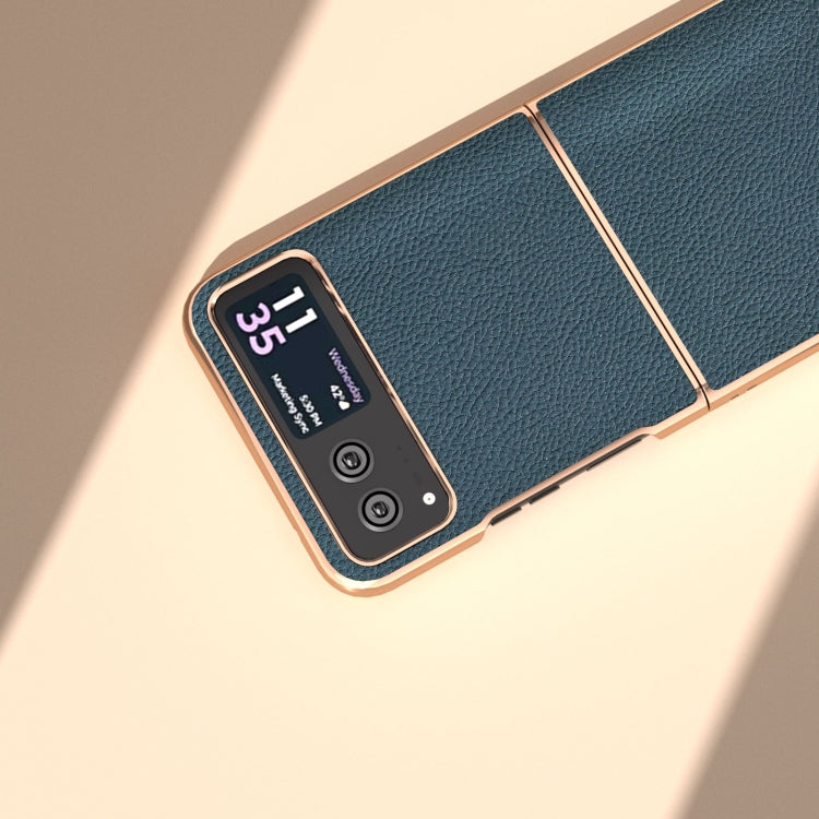 For Motorola Razr 40 Nano Electroplating Genuine Leather + PC Litchi Texture Phone Case(Green) - Motorola Cases by PMC TechLife | Online Shopping South Africa | PMC TechLife | Buy Now Pay Later Mobicred