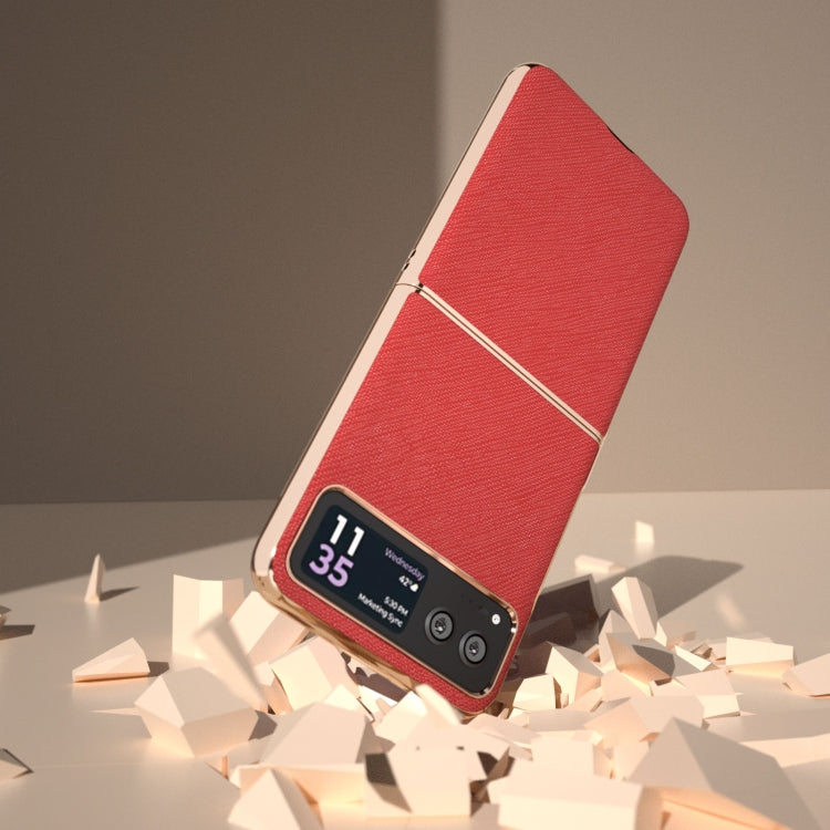 For Motorola Razr 40 Nano Electroplating Cross Texture Genuine Leather Phone Case(Red) - Motorola Cases by PMC TechLife | Online Shopping South Africa | PMC TechLife | Buy Now Pay Later Mobicred