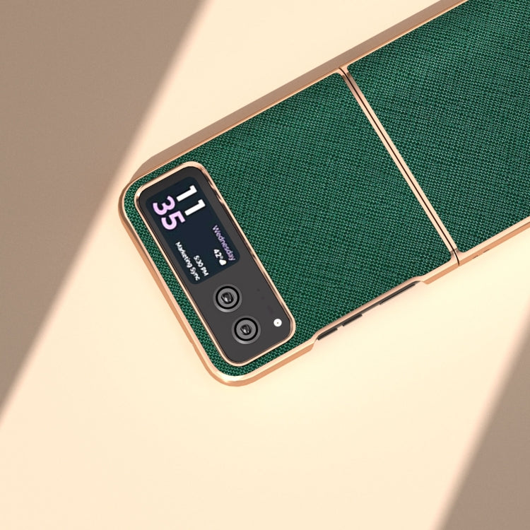 For Motorola Razr 40 Nano Electroplating Cross Texture Genuine Leather Phone Case(Green) - Motorola Cases by PMC TechLife | Online Shopping South Africa | PMC TechLife | Buy Now Pay Later Mobicred