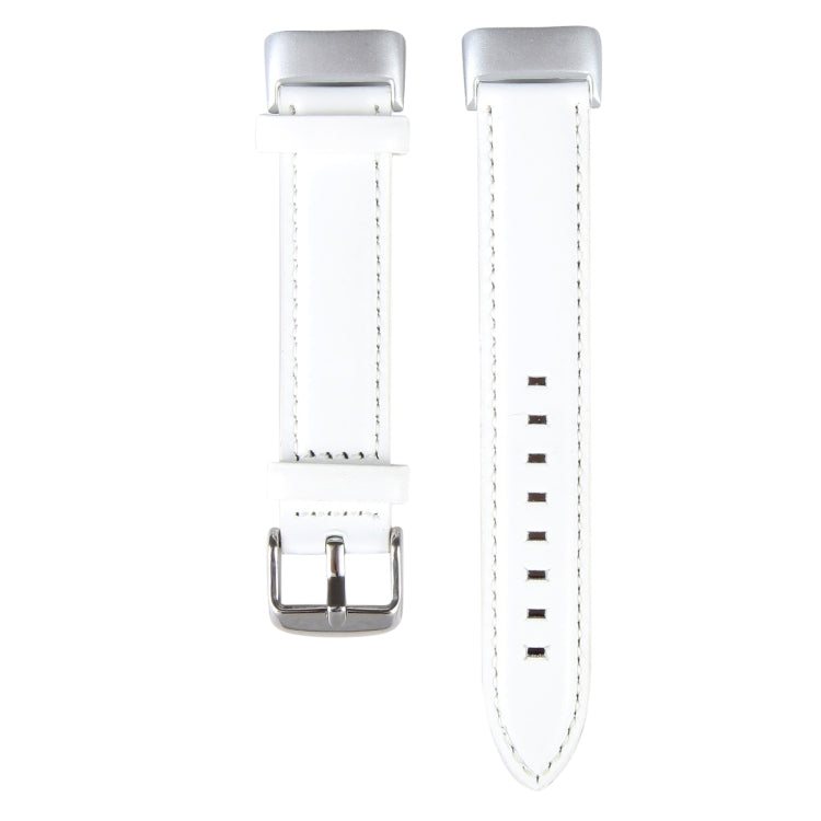 For Fitbit Charge 5 18mm Bamboo Joint Texture Genuine Leather Watch Band(White) - Watch Bands by PMC TechLife | Online Shopping South Africa | PMC TechLife | Buy Now Pay Later Mobicred